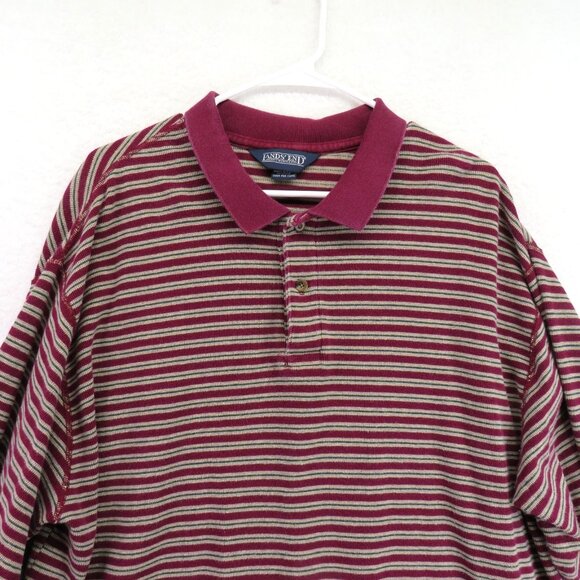 Lands' End Polo Shirt Mens XL Burgundy Gray Striped Long Sleeve Made in USA - Picture 2 of 9